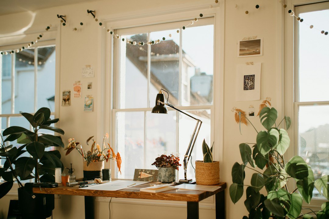Softly lit home interior with flowers