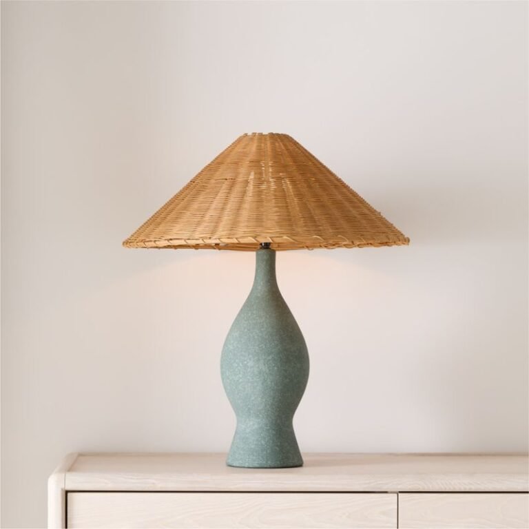 Courbe Green Ceramic Rattan Table Lamp