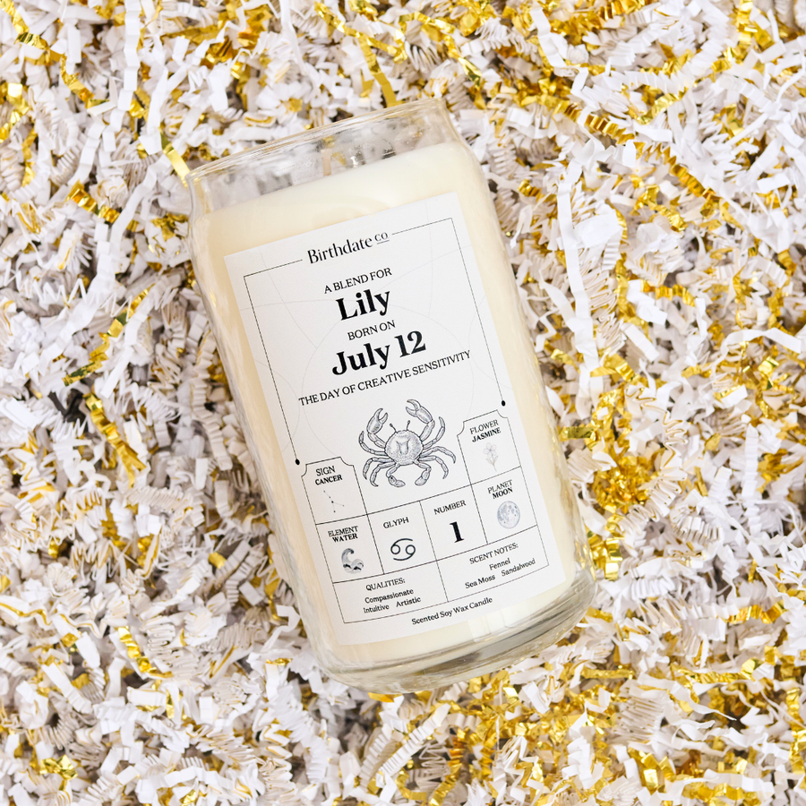 Personalized Birthdate Candle with a sample birthday label