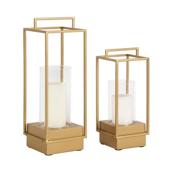 Gold Framed Lanterns, Pair